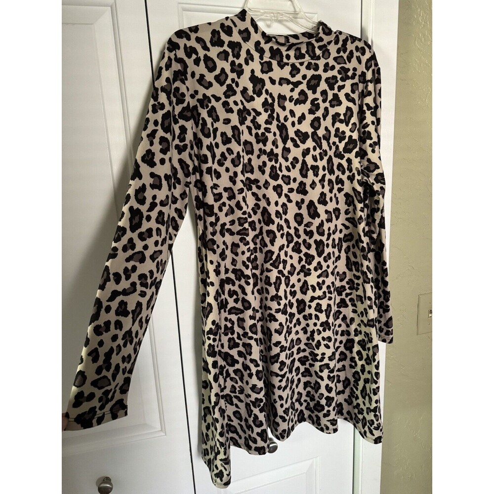 24/7 Maurices Dress Women’s Size XL Leopard Print Mock Neck Mini